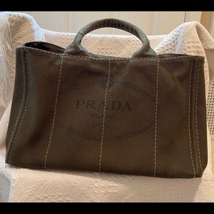 Prada Canapa Canvas Tote Handbag Army Green